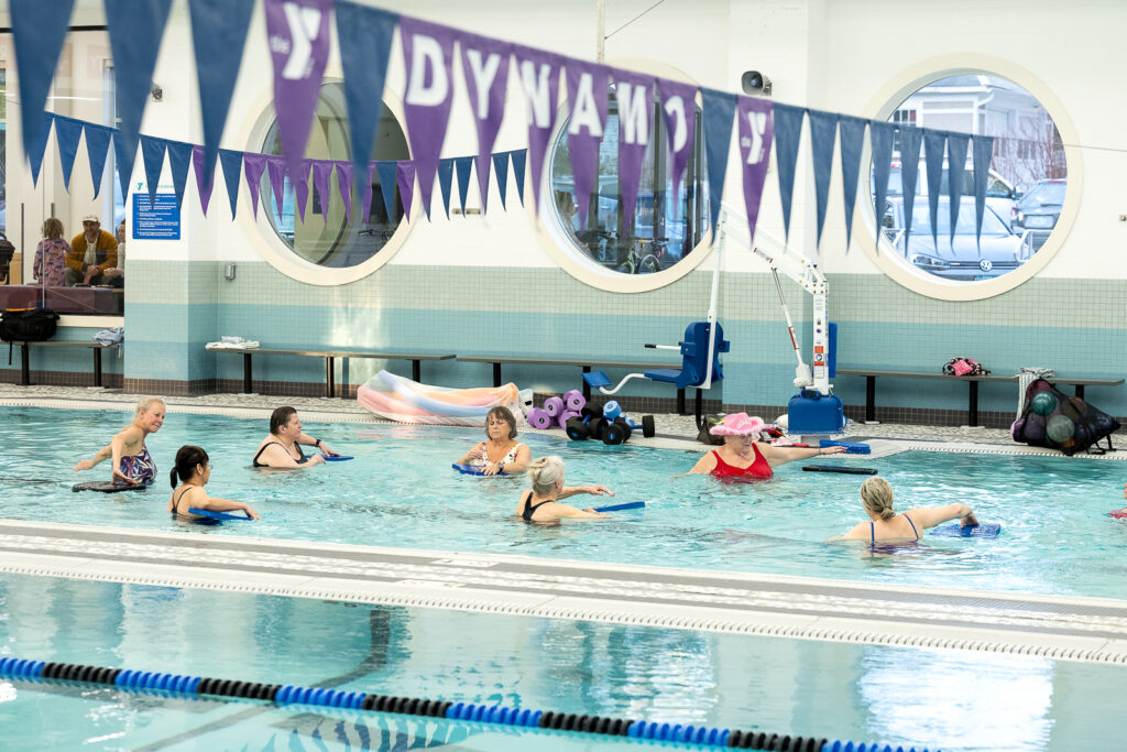 Participants in Y water aerobics class