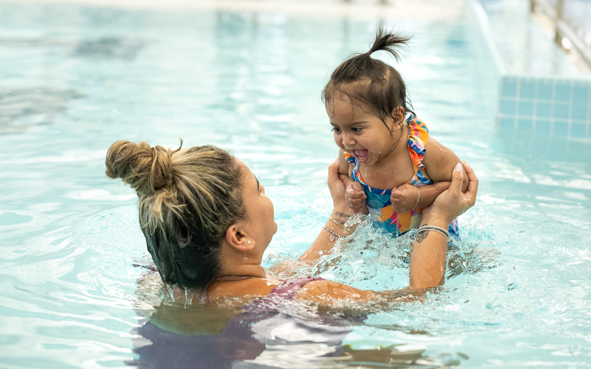 Mother and daughter enjoy GBYMCA family swim time