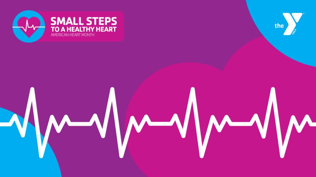 An American Heart Health graphic of a heart beat, pink heart and "smart steps"